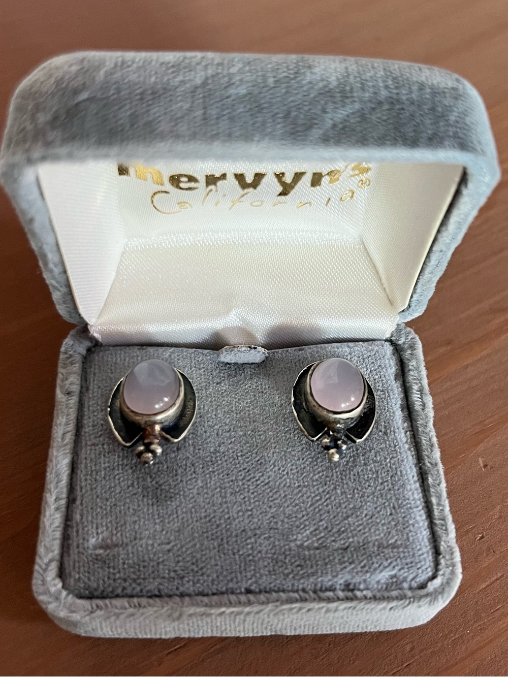 Rose quartz sterling silver vintage earrings posts 925 marked 1990s luxury pink